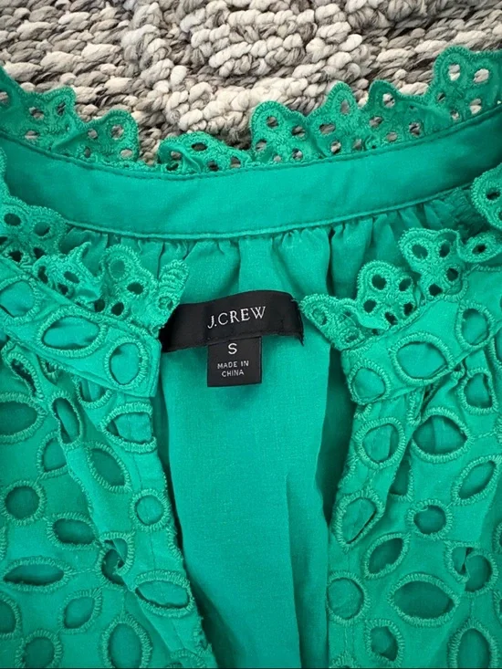 J. Crew Bright Green Eyelet Tiered Dress Size Small - Picture 4 of 5